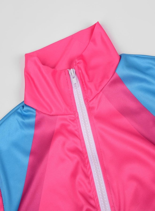 JerrisApparel Boys Girls 80s 90s Neon Tracksuit Kids Hip Hop Costume Retro Dance Sportswear Top Pants Sets Outfit (Pink, Medium/8-10 Years) - Image 3